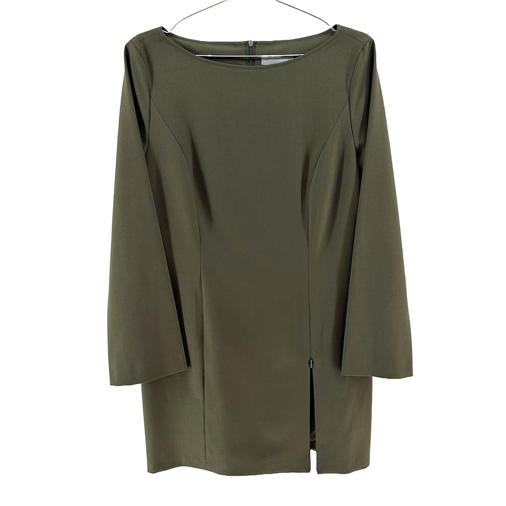CLIFFORD & WILLS VTG Wool Blend Sheath Dress • 14 • olive green minimalist chic